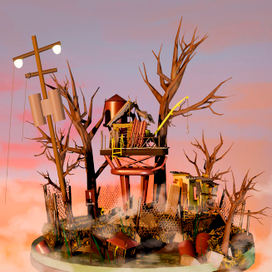 Диорама "Дом на болоте" - утро