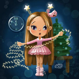 Маленькая девочка и ее птичка готовятся к новому году. (A little girl is waiting for the new year)