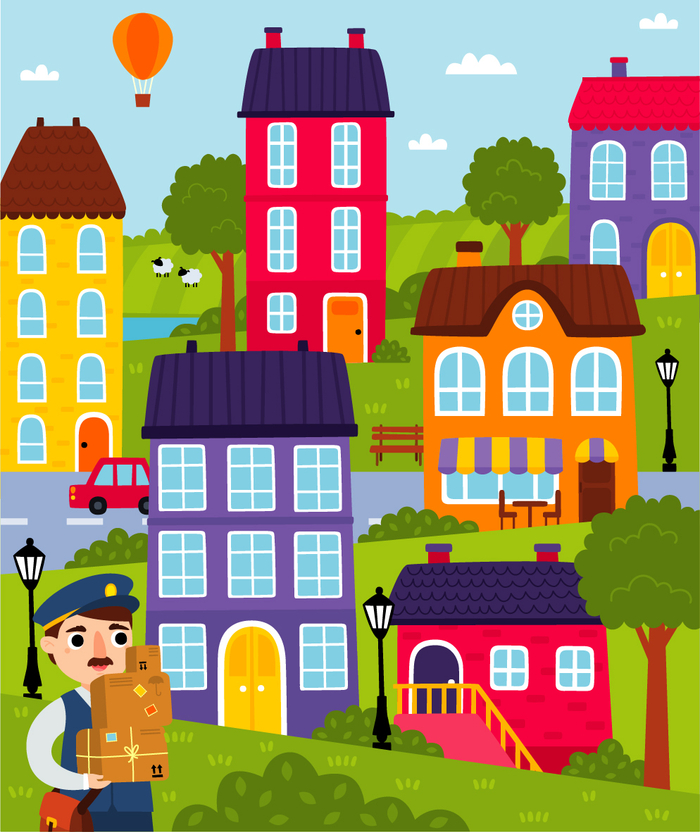 Помоги почтальону найти правильный дом.