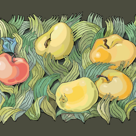 в саду лежат яблоки на траве...