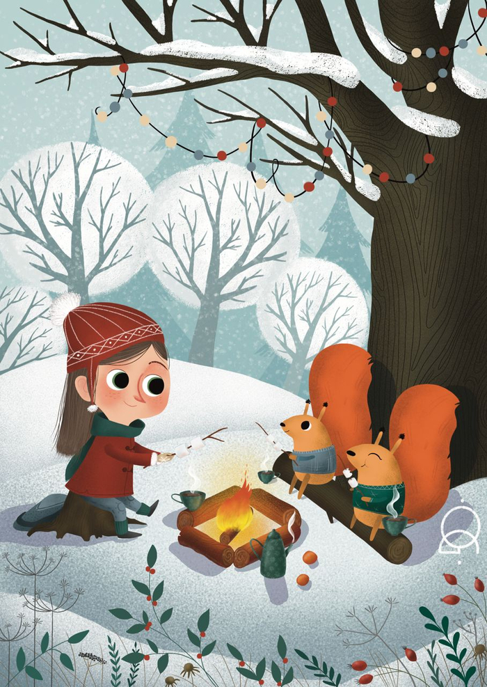 Друзья на зимнем пикнике