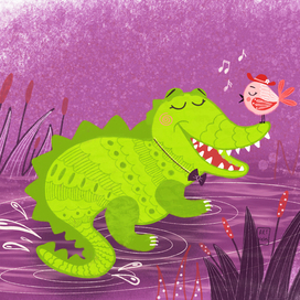 Крокодил влюбленный в пение птички