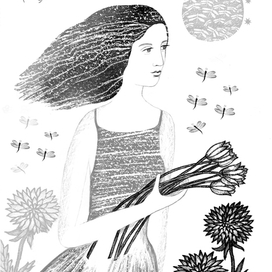 Девушка с тюльпанами, рисунок к сборнику стихов "Невидимые нити"