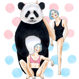 Панда и девочки ^^