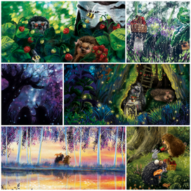 Серия открыток "Один день из жизни ежиков"