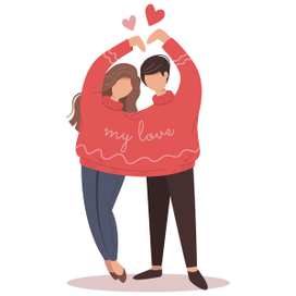 Влюбленная пара в одном на двоих свитере