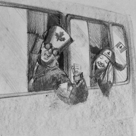 Иллюстрация к рассказу."Канадские болельщики в Сочи"