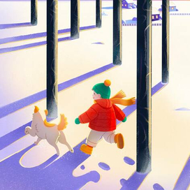 Мальчик и собака снежным утром