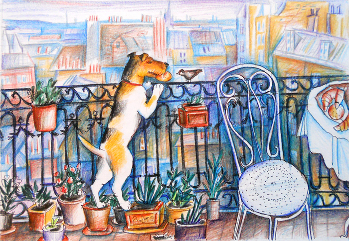 Угощает воробья