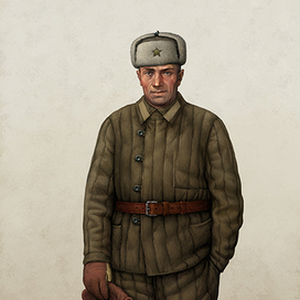 Красноармеец в ватной телогрейке и шапке-ушанке