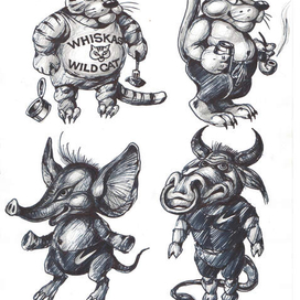 WHO IS WHO IN THE ZOO . Дикий кот - любитель поесть . Пума - лодырь . Слоненок - любимец публики . Буйвол - культурист .