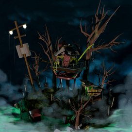 Диорама "Дом на болоте" - ночь