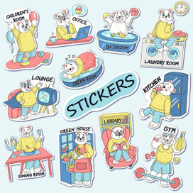 Набор стикеров с названиями комнат