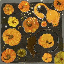 Коты в осеннем саду