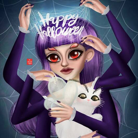 Иллюстрация на Хэллоуин Арахна с Котыльком