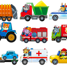 зверята в машинках