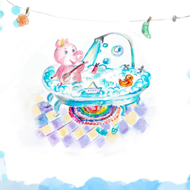 Поросёнок купается