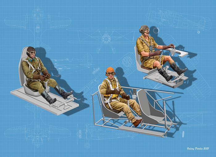 WWII allies pilots in the cockpit (box art for ICM)