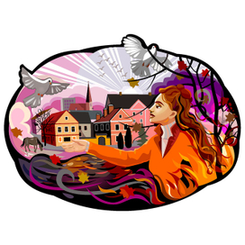 Осень. Женщина с голубем.