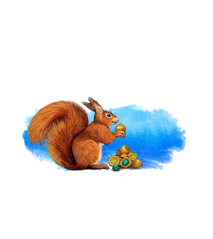 Видит, белочка при всех золотой грызет орех...