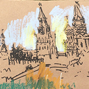 Скетч в Зарядье, вид на Спасскую башню