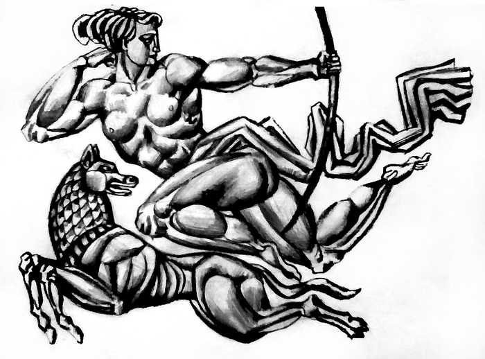 38. "Охота", бумага, карандаш. 2017 г