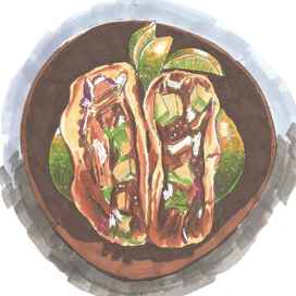 Тарелка с тако и лаймами