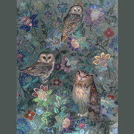 Owls in magic forest