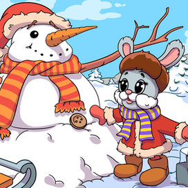 Степашка лепит снеговика