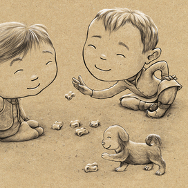 Дети и щенок