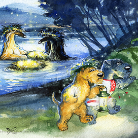 Серия «Праздники». Два терьера и афган. Праздник Иван Купала.