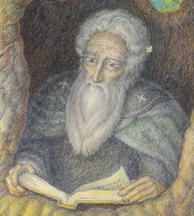 Преп. Павел Обнорский в дупле липы. Иллюстрация-проба к житию. 2013-14. Фрагмент