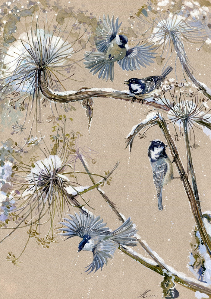 Акварель "Синички"
