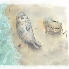 Открытка с праздным тюленем.