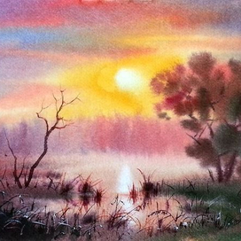 Закат над озером