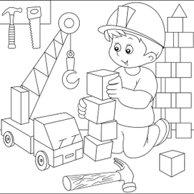 Раскраска Мальчик строитель. Контур