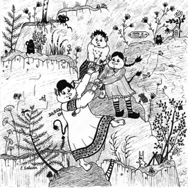 Тролли помогают маме подняться на скалу