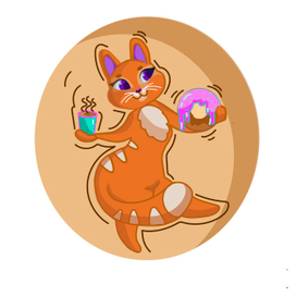 кошка, кофе и пончик...