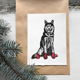 Линогравюра "Хаски" из серии "Год собаки"