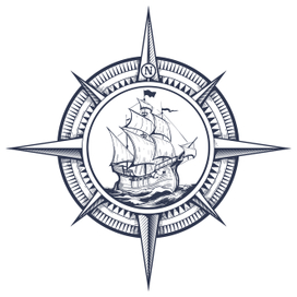 Nautical Windrose with Sailing Ship inside
