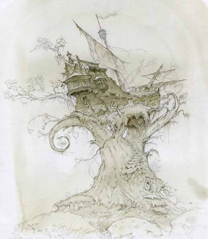 корабль застрял на дереве