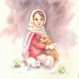 Весенняя девочка с кроликами