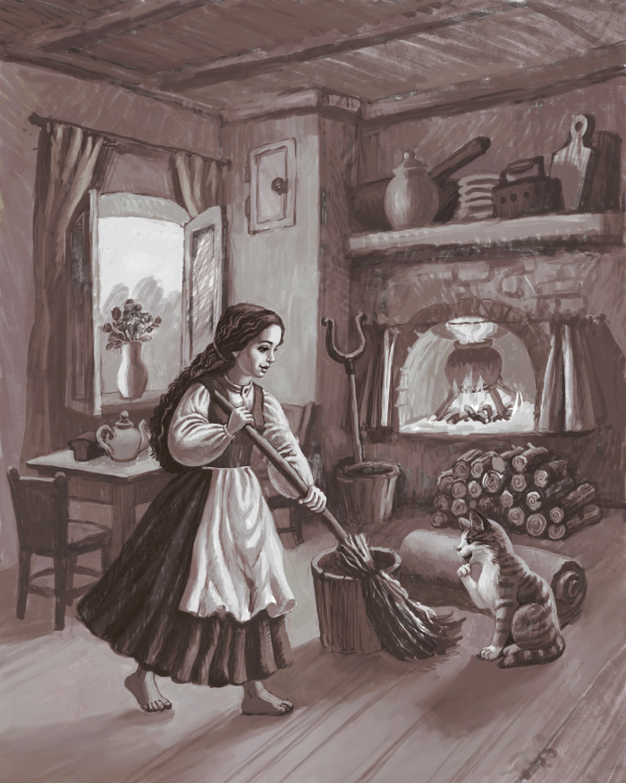 Эскиз к иллюстрации болгарской сказки Старик старуха и Луна.