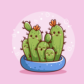Семейка кактусов. Милая детская иллюстрация