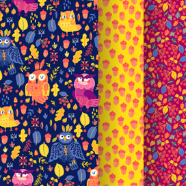 Коллекция  принтов для детского текстиля Совы. 