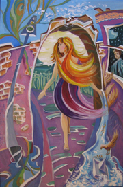 Девушка по городу шагает босиком