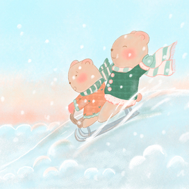 Мишки на санках (открытка)