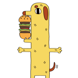 Собака с гамбургером