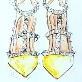 Yellow fashion shoes watercolor sketch