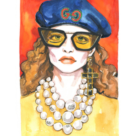 Фешн иллюстрация по мотивам известного бренда Gucci